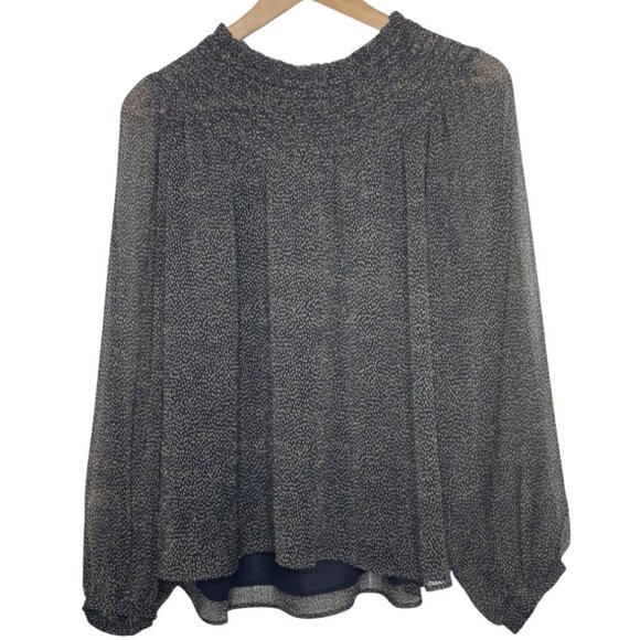 LOFT Tops - LOFT | Women's Black & Tan Smocked Neck Sheer Long Sleeve Blouse | Size LP